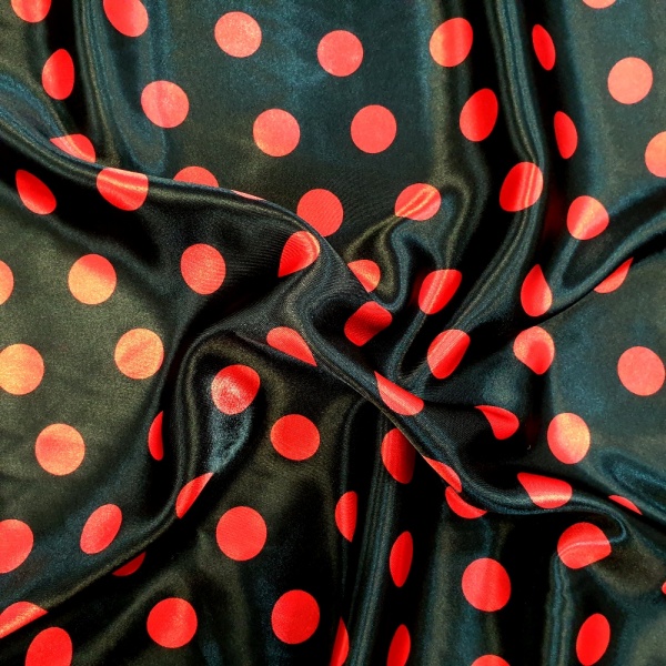 Red Polkadots on Black Satin